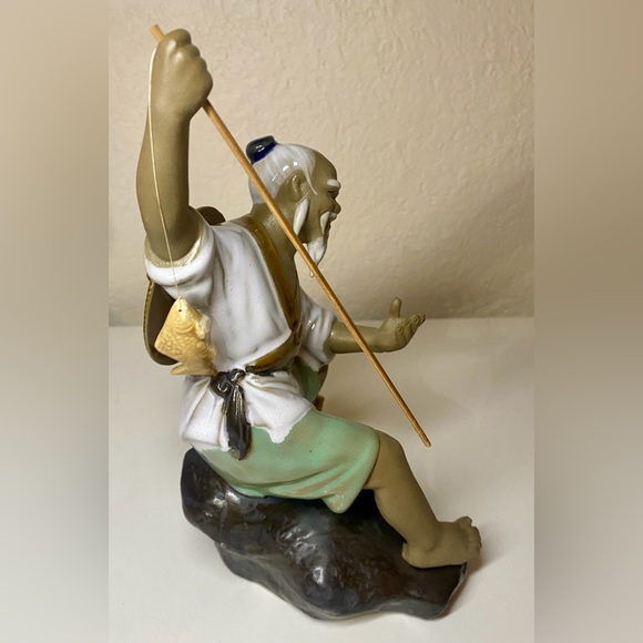 Shiwan Figurine Ceramic Mudman Fisherman Sculpture 8.5" - Picture 4 of 6